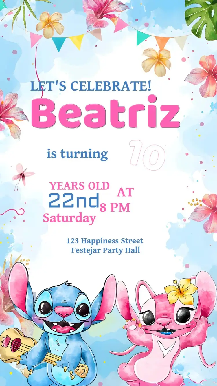 Lilo And Stitch Blue Watercolor invitation
