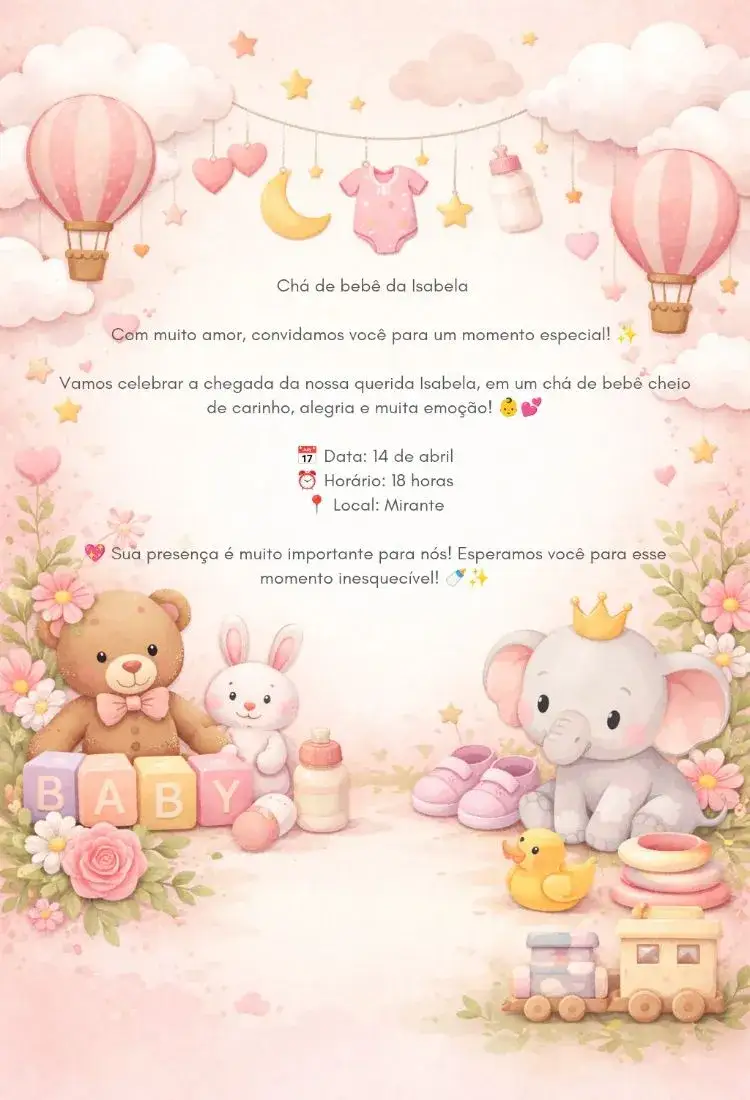 Invitation Baby Shower – Card theme bear, pastry, white and blue, fun, cute illustrations