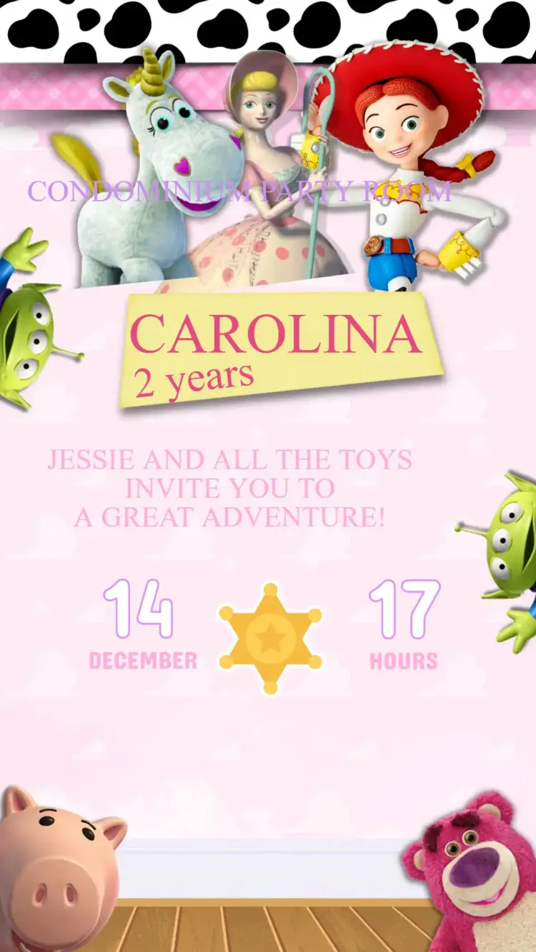 Invitation Digital Toy Story Girl Pink Birthday Invitation to edit – Card theme pink, playful, fun, thematic, colorful, childlike