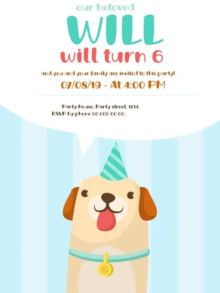 Invitation Puppy Kids – Kids' Birthday Party theme blue, delicate, fun, animals, childlike, colorful