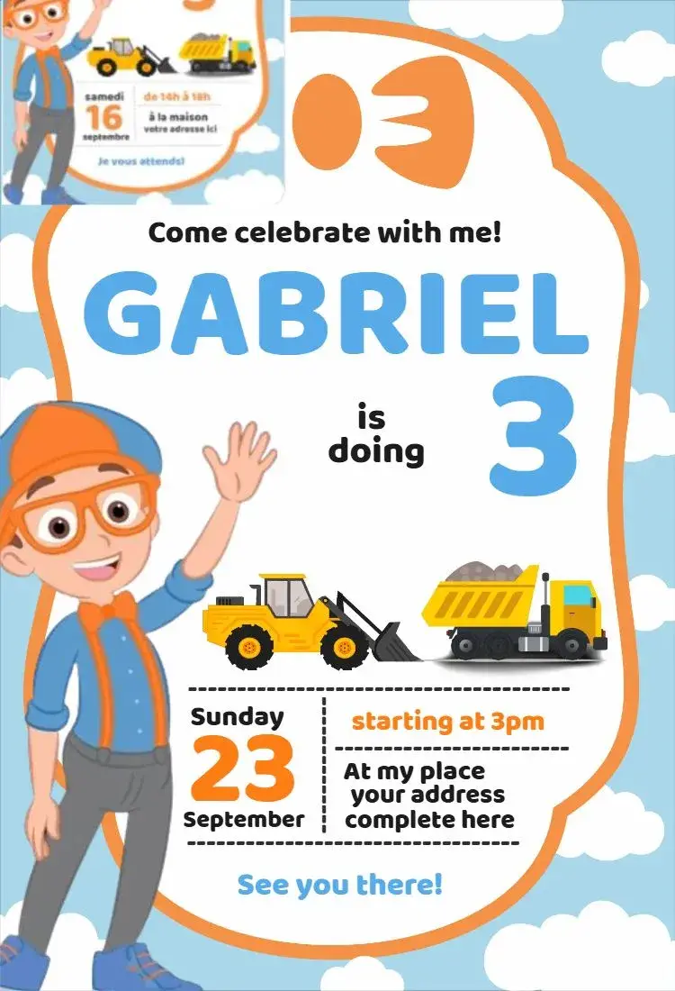 Invite Blippi 2 editable and customizable