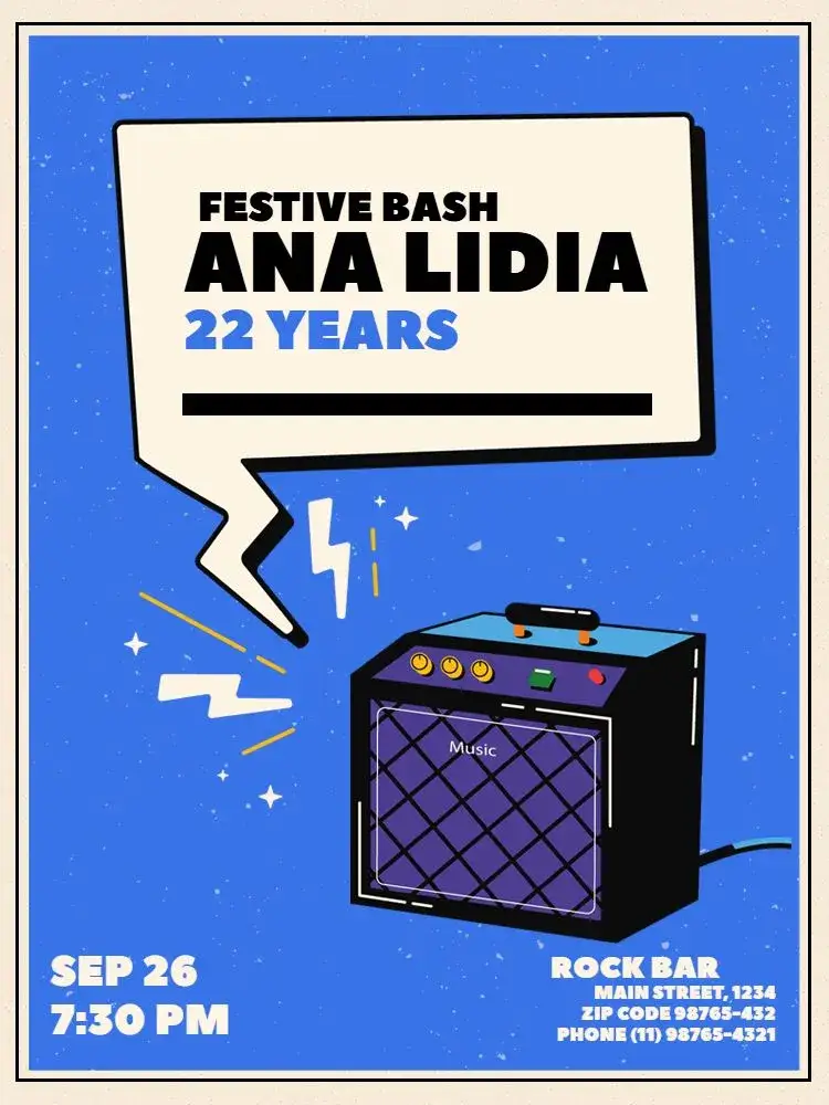 Invitation With Clear Grunge Music Theme – Kids' Birthday Party theme grunge, modern, clear, blue, youthful, rock