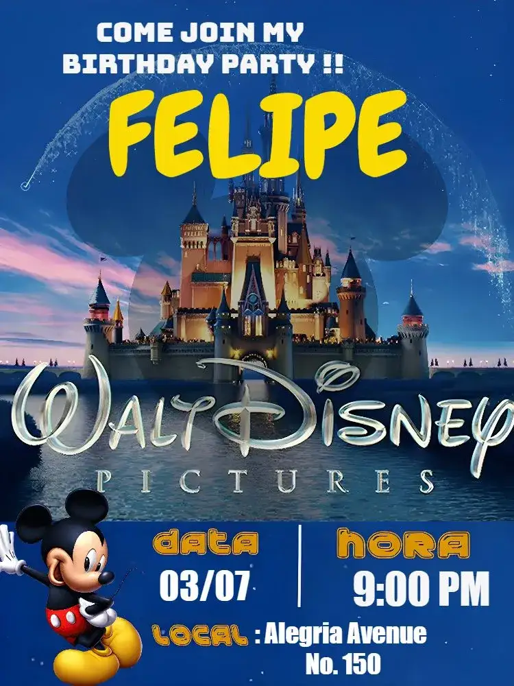 Invitation Mickey Mouse – Kids' Birthday Party theme colorful, fun, themed, childlike, Disney