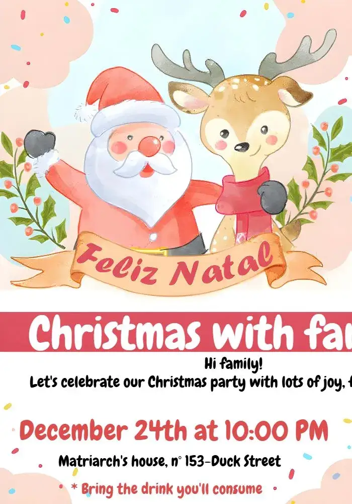 Invitation Family Christmas in Red – Commemorative Dates theme vibrant red, Christmas green, classic white, Christmas elements, festive design, cozy style