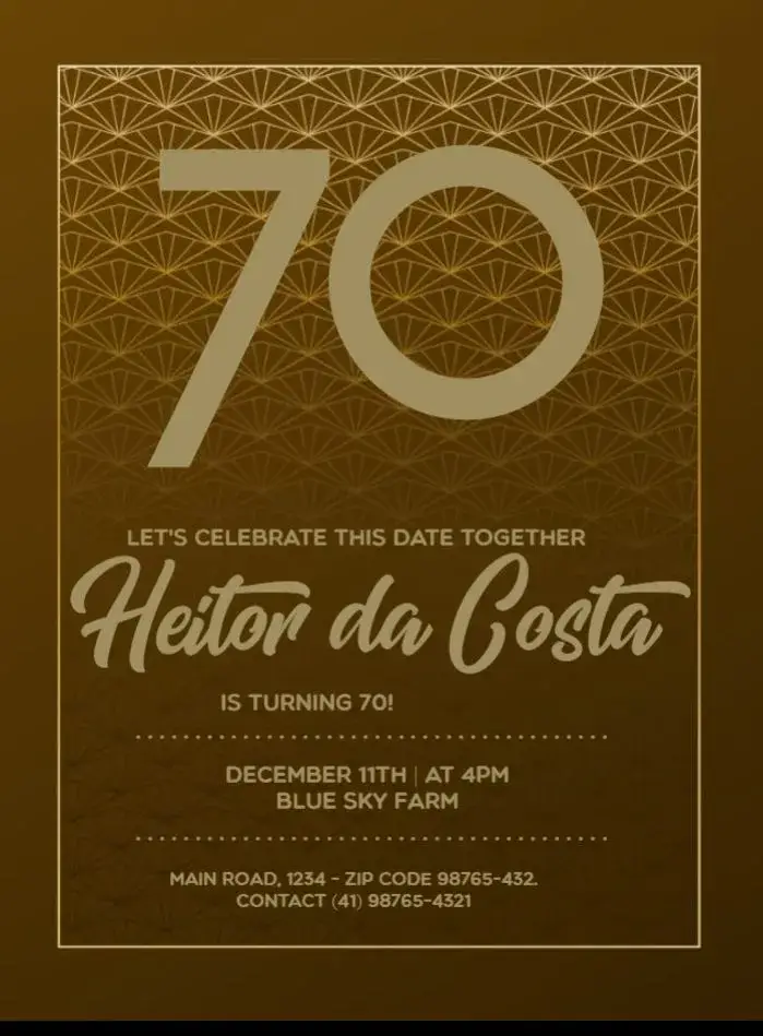70 Years Elegant Black invitation