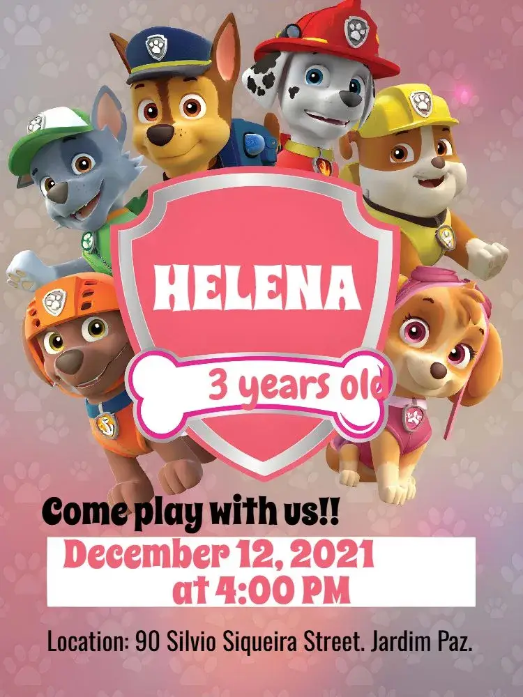 Paw Patrol Zuma invitation