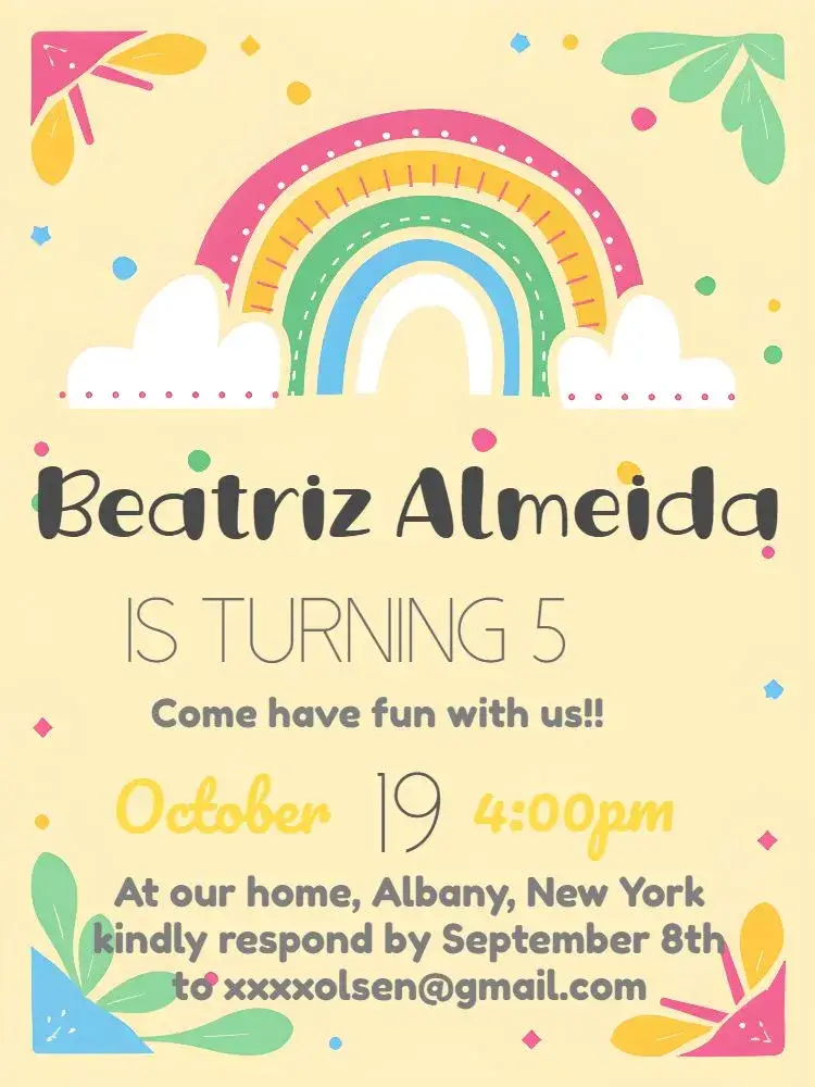 Yellow Rainbow Kids invitation