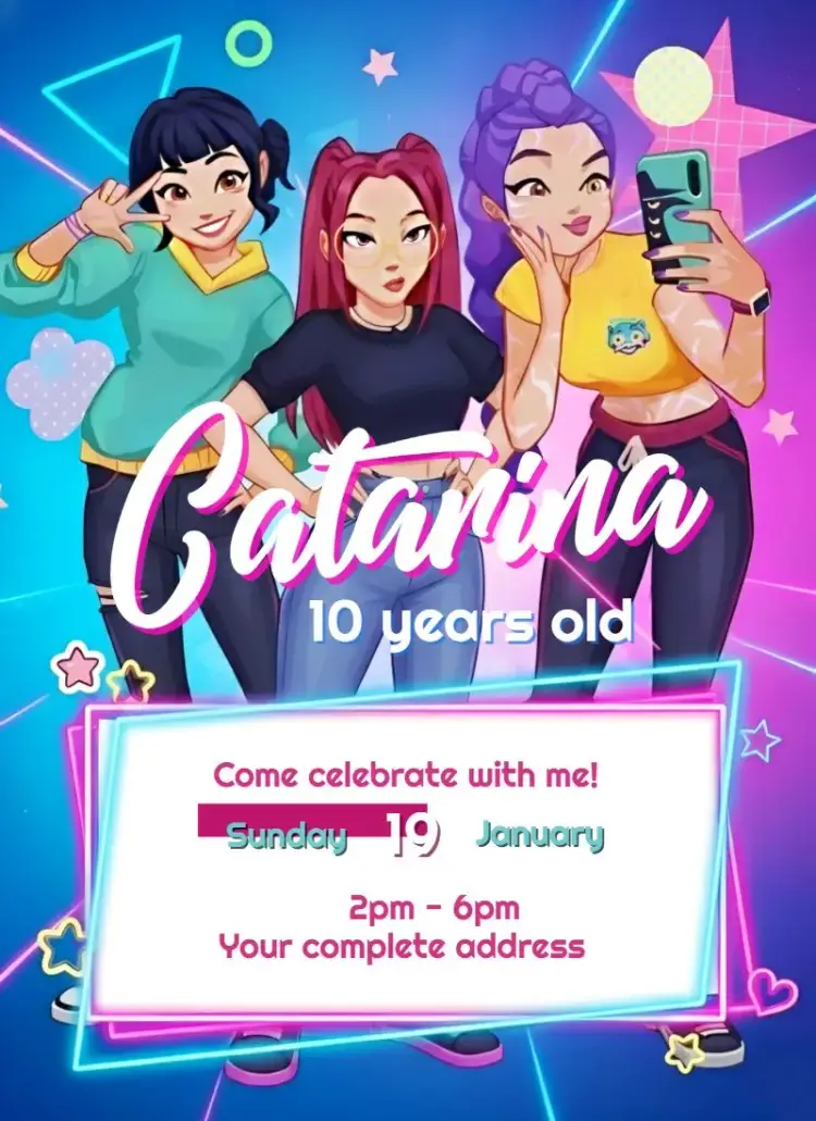 Invite Colorful Kpop Warriors Invitation editable and customizable