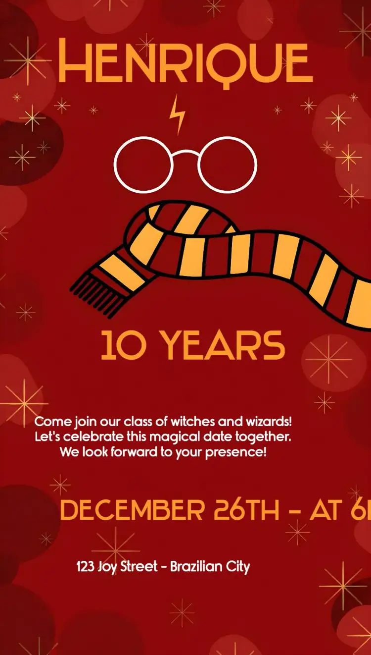 Invitation Harry Potter Magic – Kids' Birthday Party theme magician, wizard, fantasy, vintage, colorful, lively