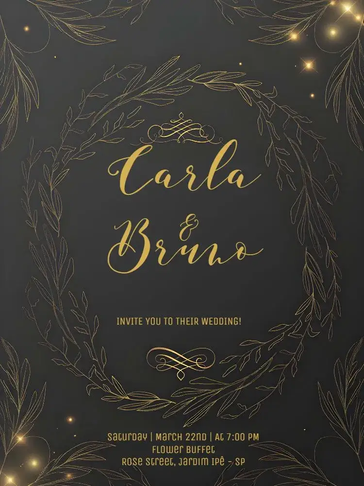Invitation Golden Branches Wedding – Wedding theme golden, sophisticated, contemporary, minimalist, romantic, floral
