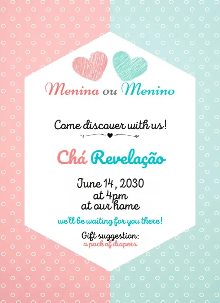 Invitation Rose or green – Gender Reveal theme fun, colorful, childlike illustrations, modern, playful