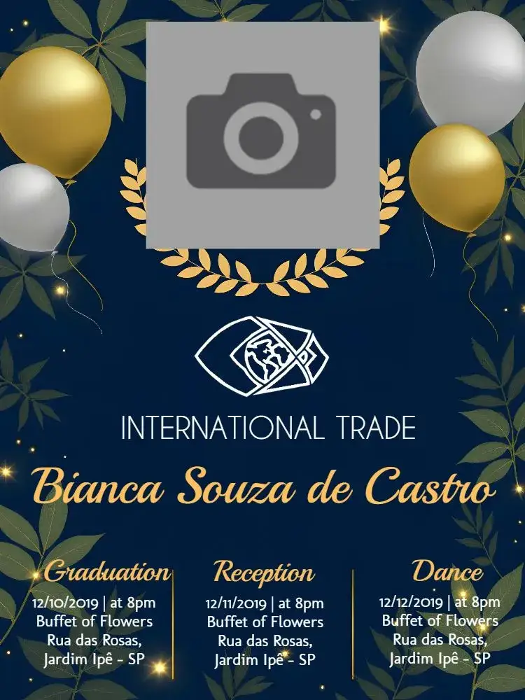 Invitation Graduation International Trade With Photo Balloons – Graduation theme blue, golden, balloons, modern, festive