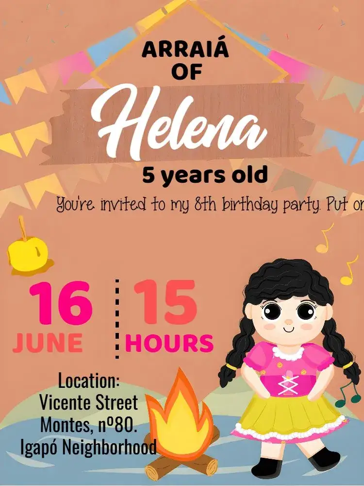 Invitation Festa Junina Arraiá São – Commemorative Dates theme colorful, traditional, vibrant, festive, rustic