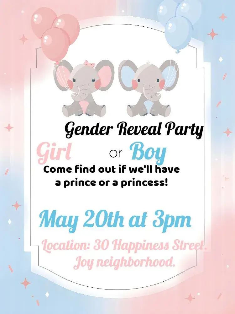 Elephant Blue Gender Reveal Tea invitation