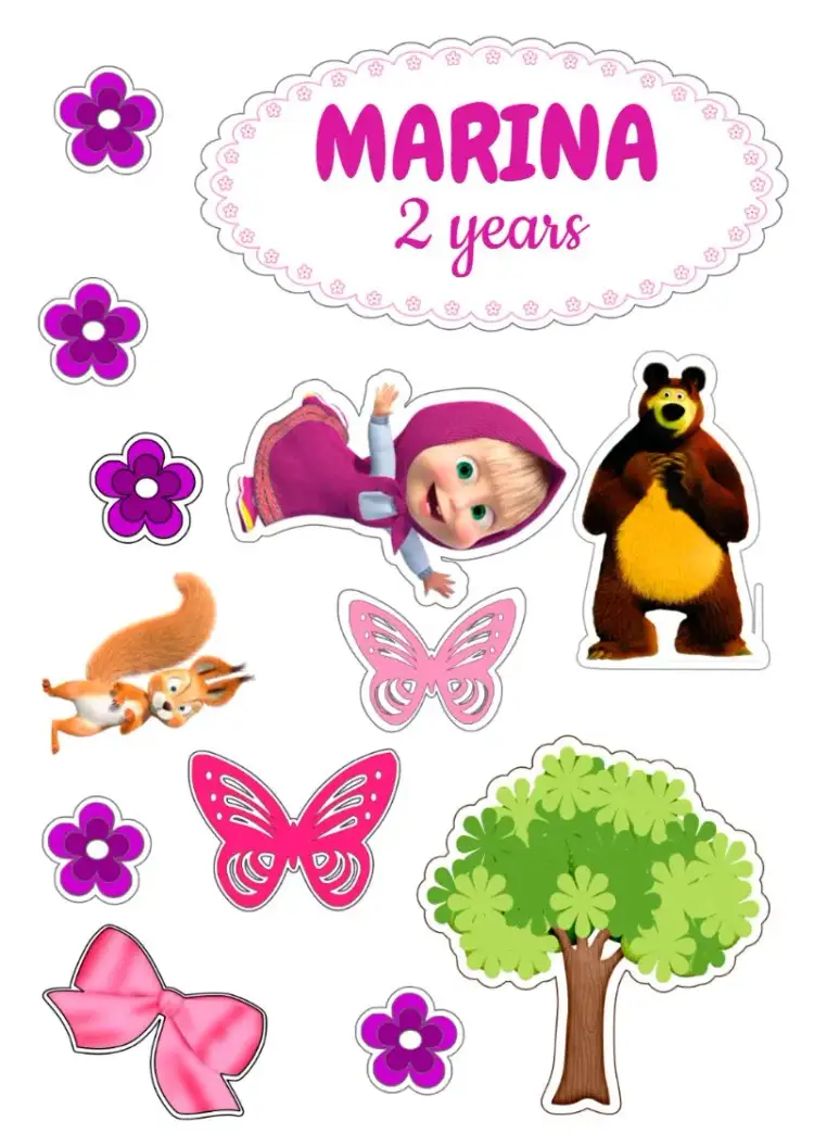 Invitation Topper Cake Masha And The Bear Print – Cake topper theme colorful, fun, childish, themed, animated illustrations
