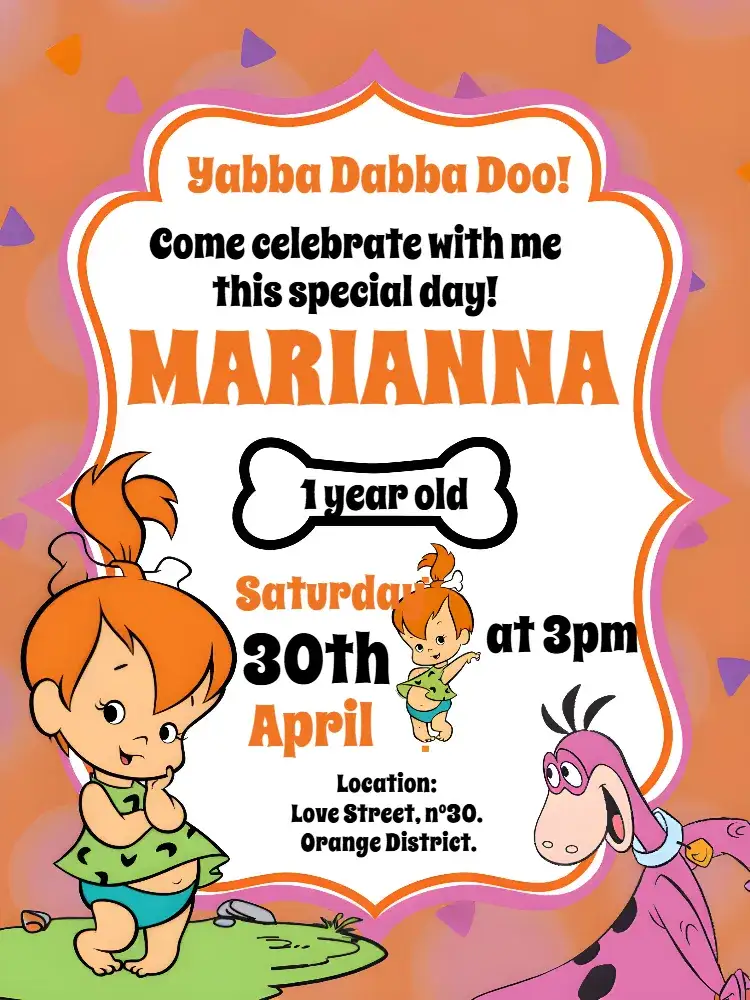 Invitation Pedrita Rosa – Kids' Birthday Party theme vibrant, themed, playful, colorful, fun