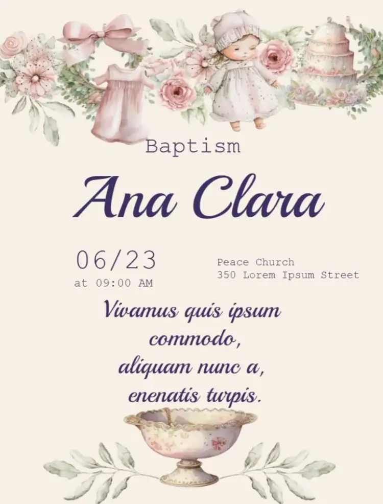 Invitation Christening With RSVP Baptism – Baptism theme flowers, delicate, spring, modern, minimalist