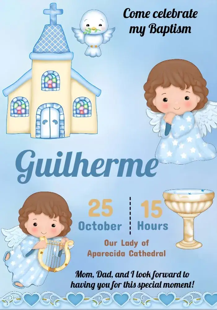 Invitation Baptism Little Boy Angel Communion – First Communion theme light blue, little angel, religious, minimalist, childish, modern