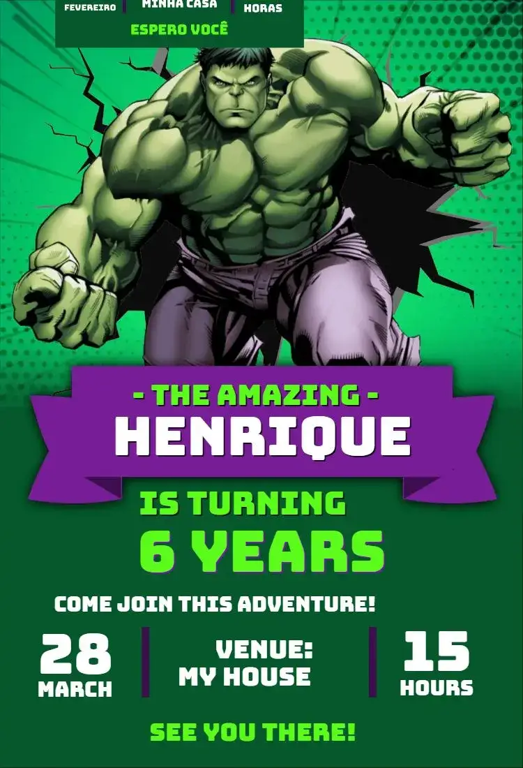 Invitation Hulk 1 – Birthday theme vibrant green, superheroes, modern, fun, colorful, adventure