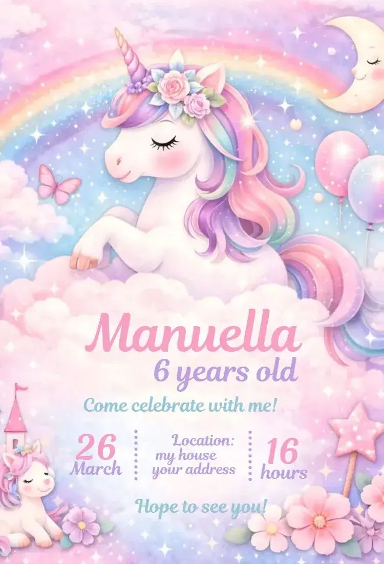 Invite Unicorn 2 editable and customizable