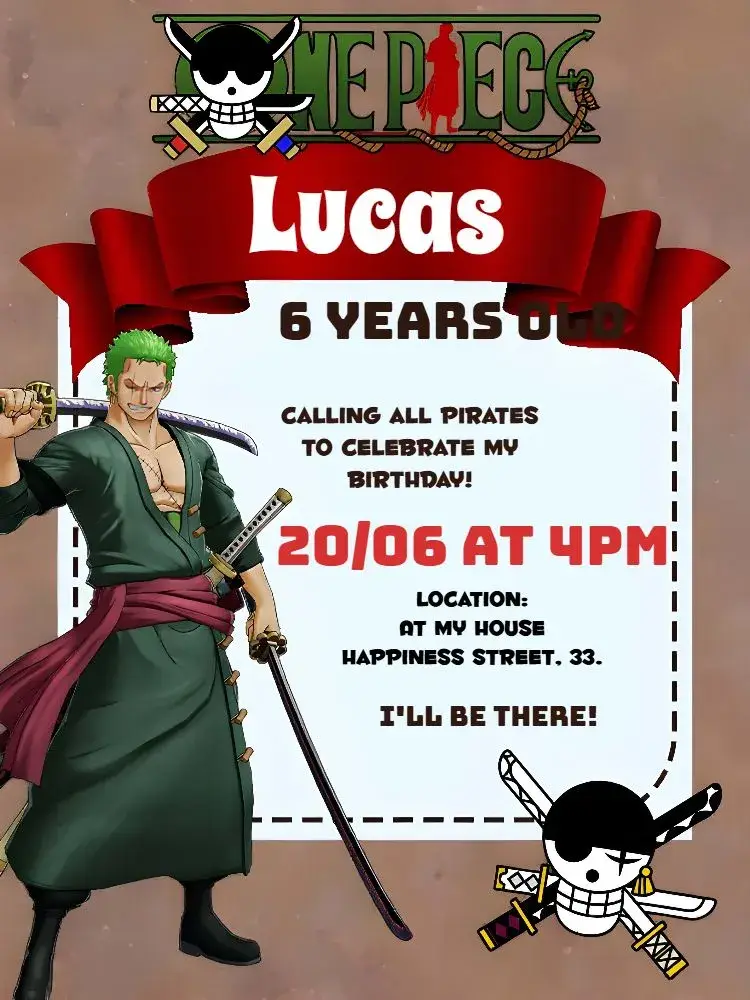 One Piece Zoro Drawing invitation