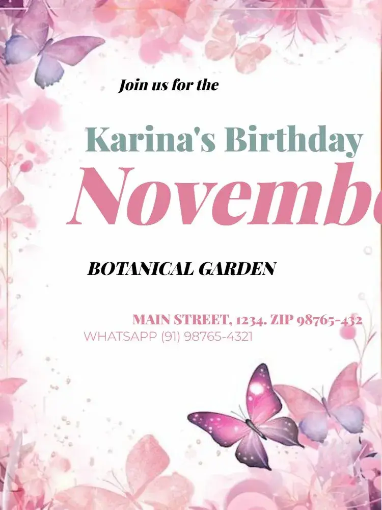 Children's Butterfly Theme Party Invitation