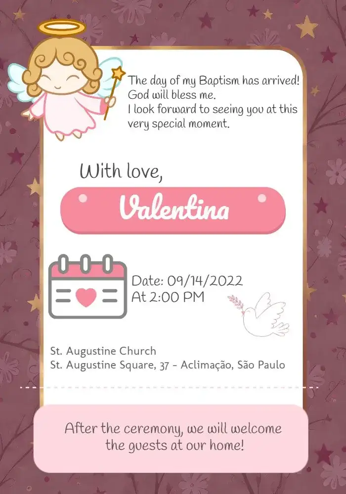 Invitation Girl Bird Baptism – Baptism theme pink, white, angels, stars, little birds, delicate
