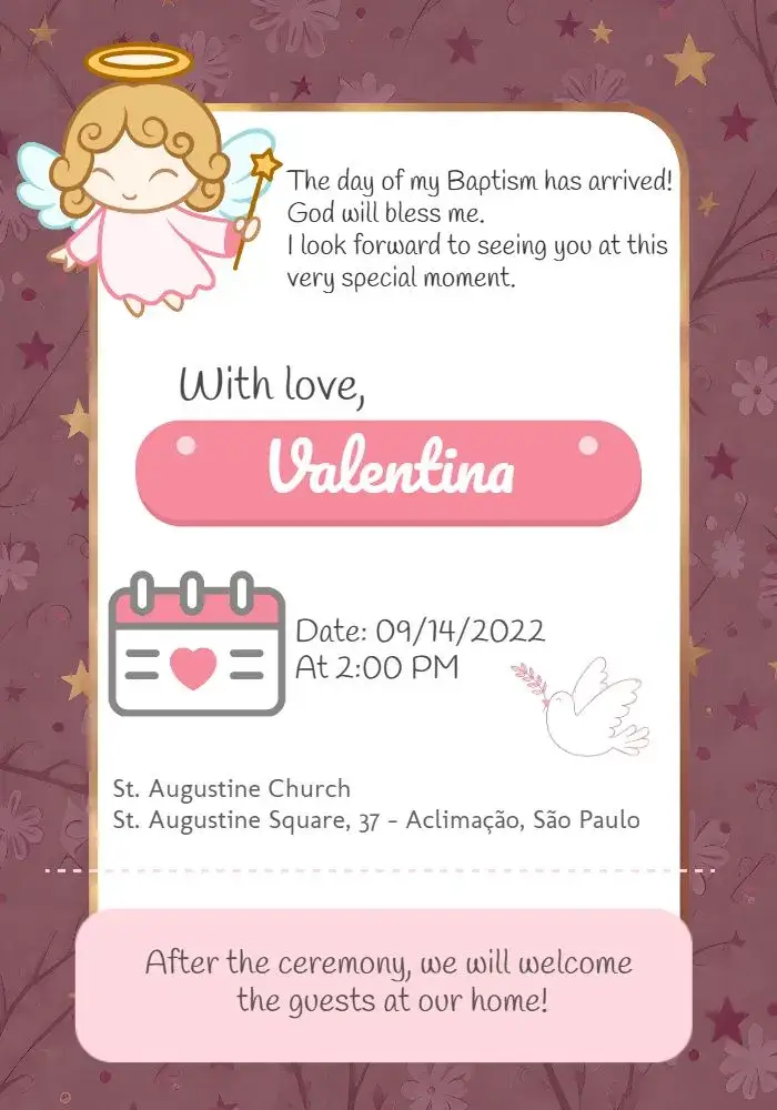 Girl Bird Baptism invitation