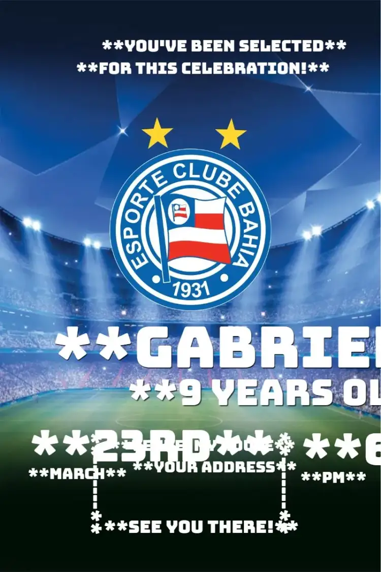 Invitation Sport Bahia Club 3 – Birthday theme sporty, colorful, youthful, dynamic, football-themed, modern