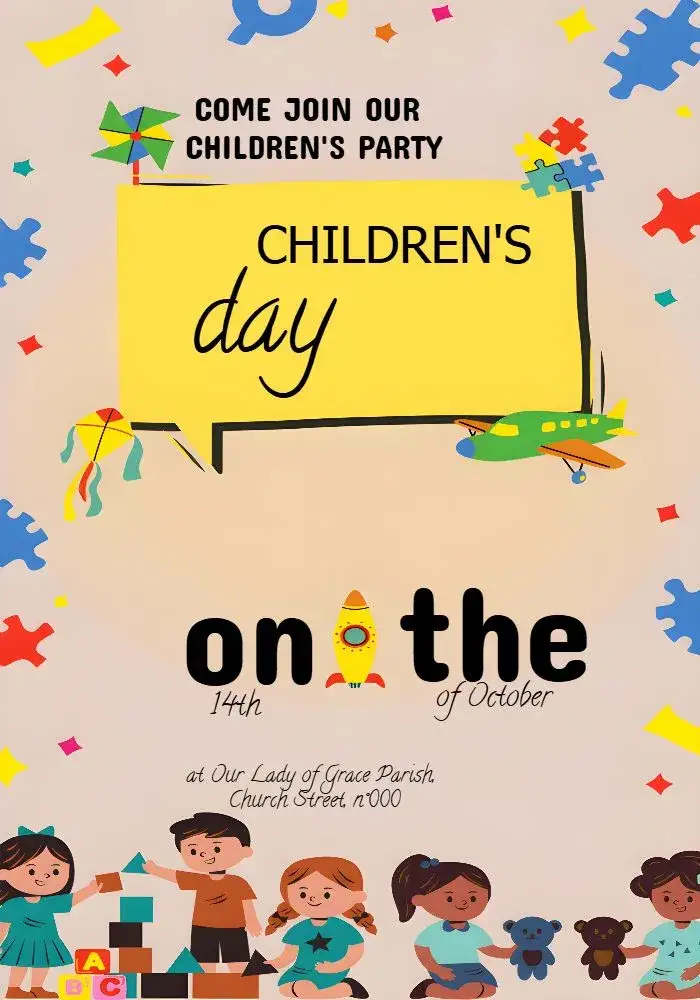 Invitation Children's Day – Commemorative Dates theme colorful, fun, childish illustrations, modern, playful, lively