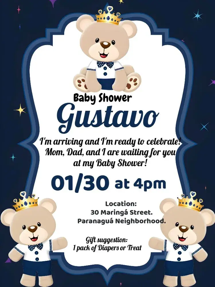 Baby Shower Little Prince Teddy Bear Favor invitation