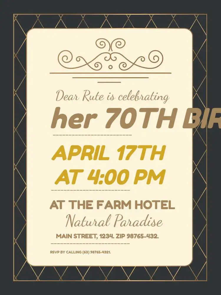 Invitation Delicate Elegant 70 Years – Kids' Birthday Party theme elegant, delicate, golden, dark, minimalist