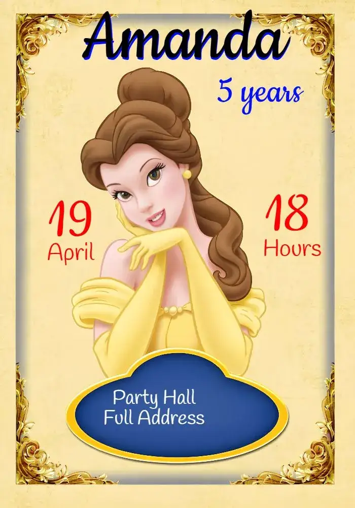 Invitation The Beauty And The Beast – Baptism theme colorful, childlike, playful, magical, fairy tale, fun