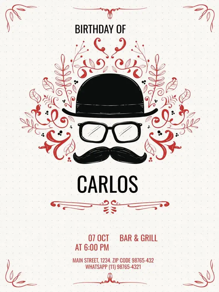 Invitation Creative White Male Adult – Kids' Birthday Party theme white, red, modern, fun, creative