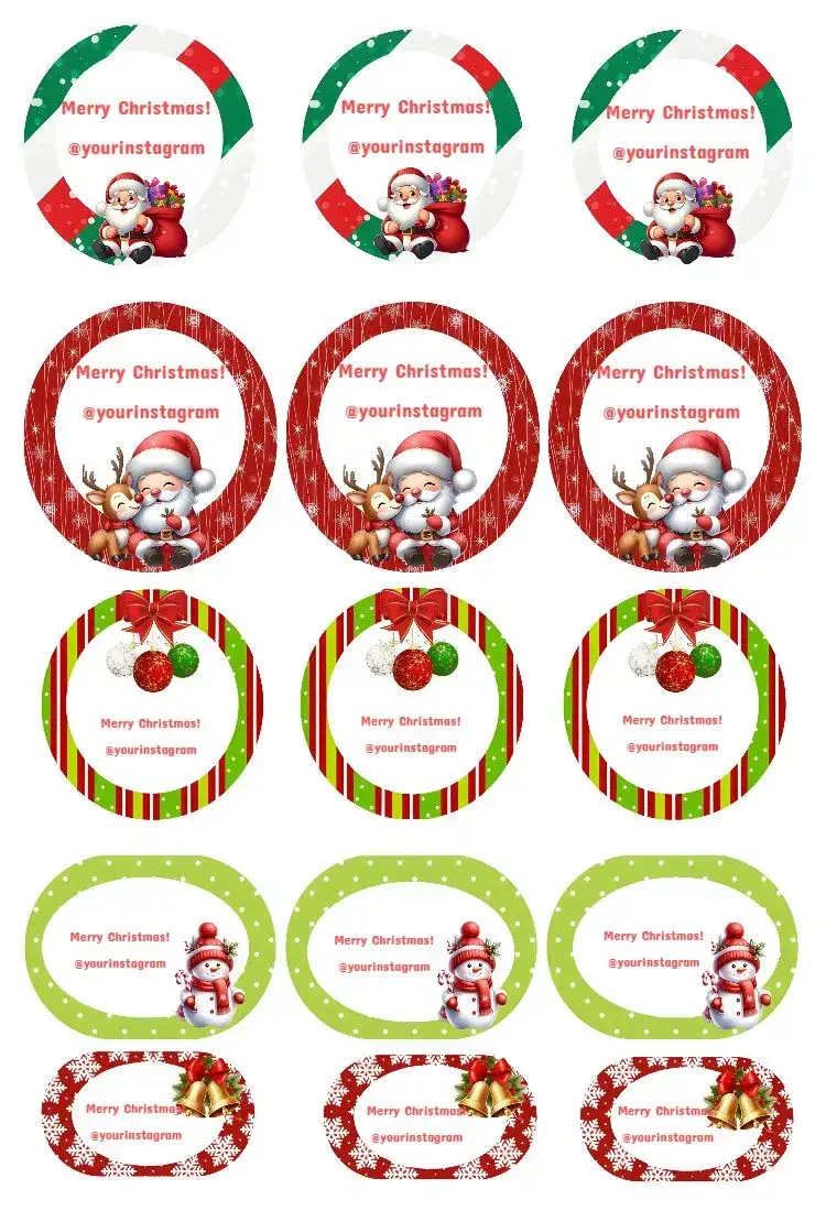 Invitation Christmas stickers – Commemorative Dates theme red and green, golden, vintage, modern, Christmas illustrations