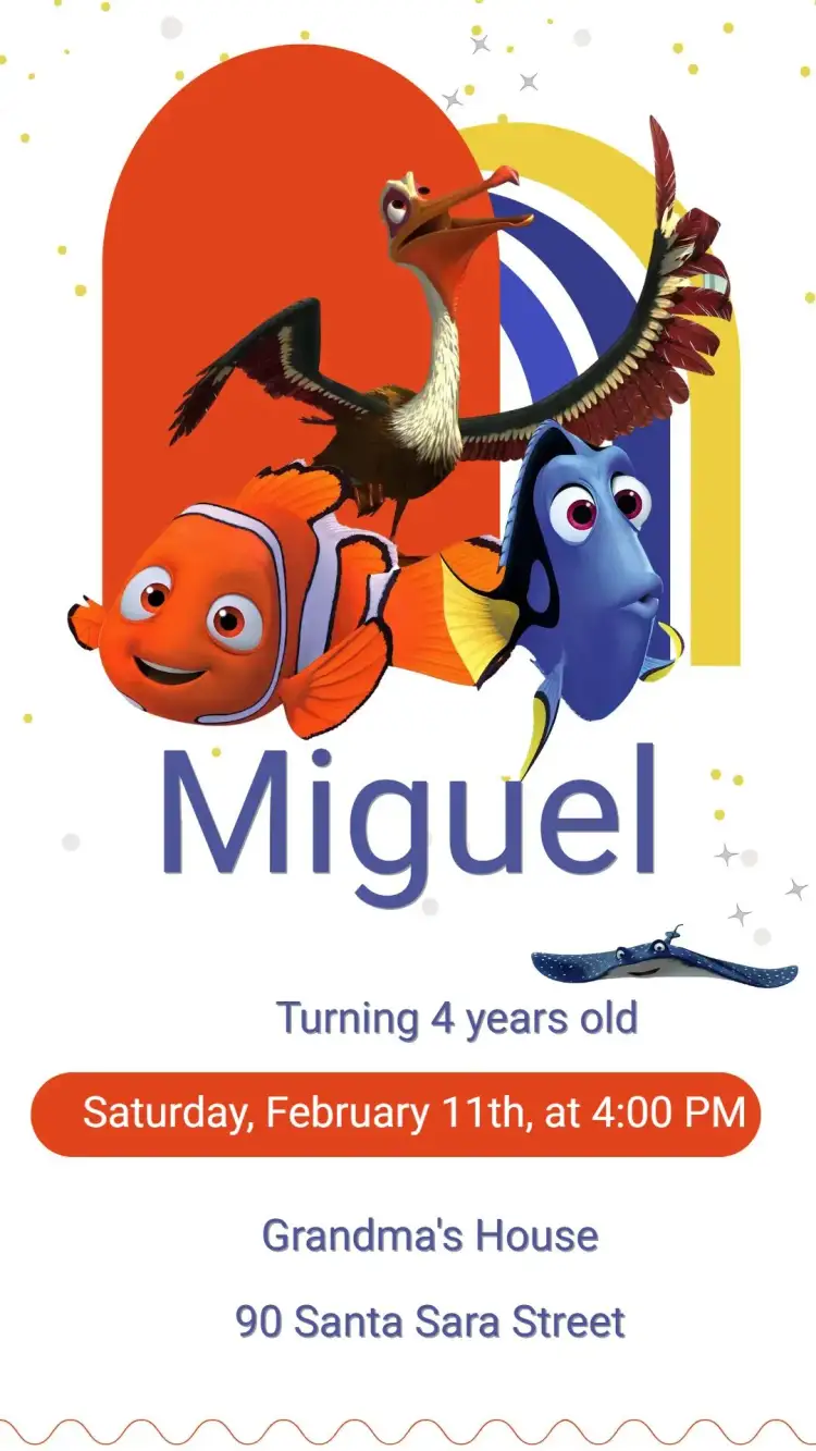 Invitation Finding Nemo Birthday Invitation – Kids' Birthday Party theme colorful, navy, fun, playful, lively, tropical