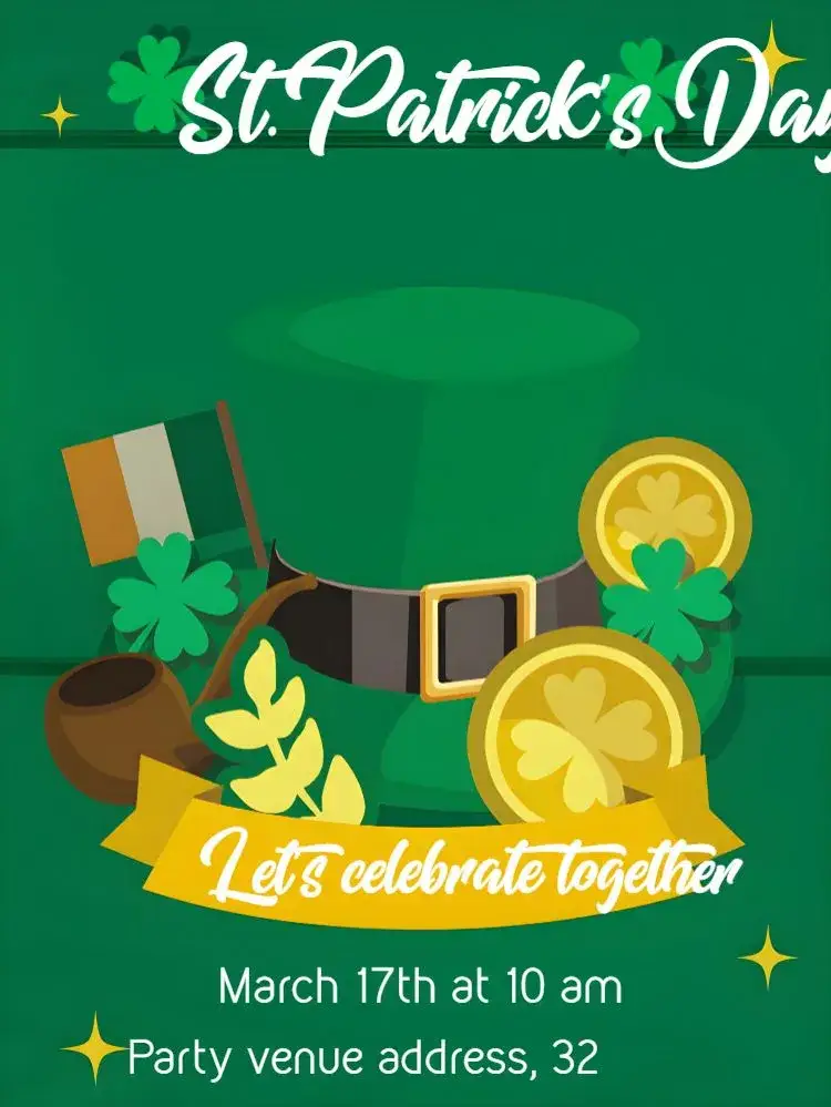 Invitation Green Saint Patrick's Day – Commemorative Dates theme green, Irish, festive, fun, modern, colorful