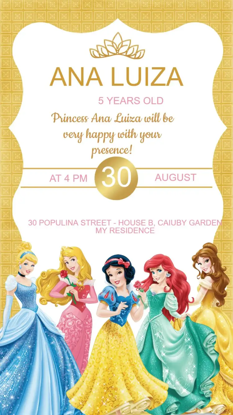 Invitation Disney Princesses Birthday Invitation – Kids' Birthday Party theme magical, colorful, childlike, fantasy, playful