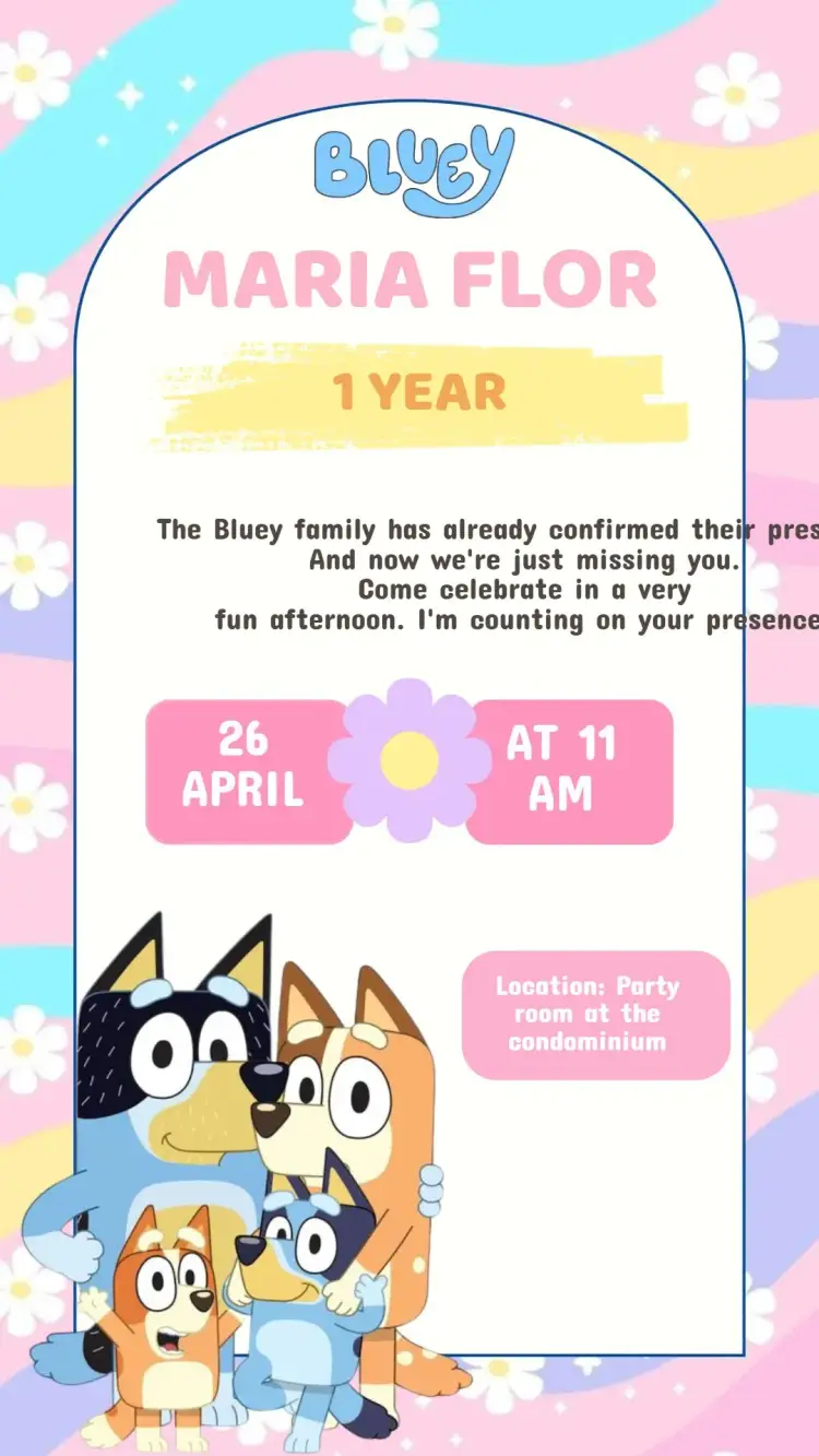 Bluey Girl Birthday Invitation