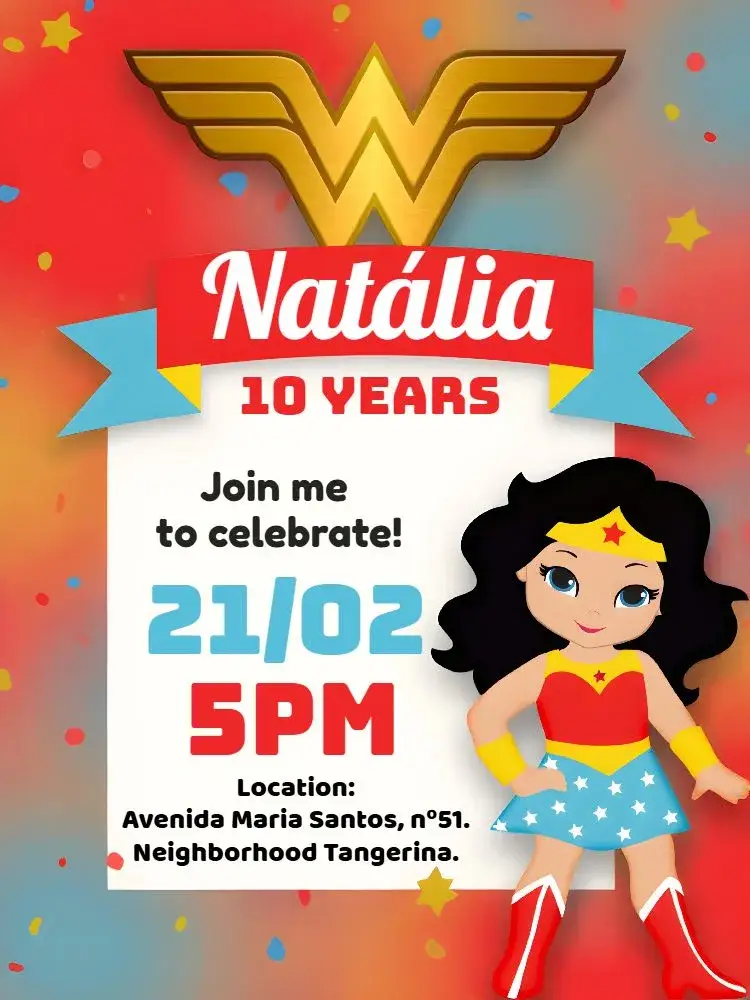 Wonder Woman Heroine invitation