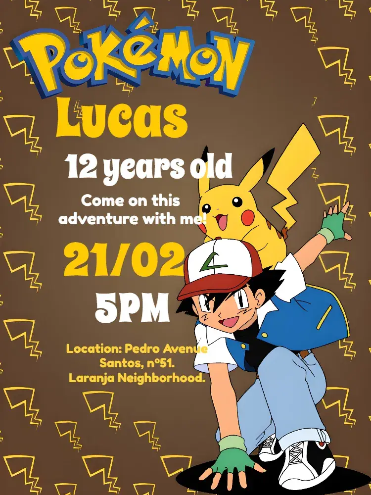 Pokemon Pikachu invitation