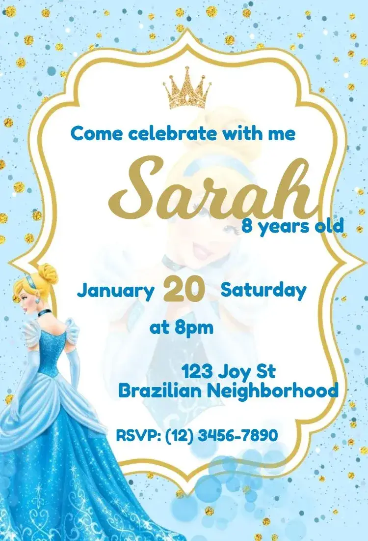 Cinderella Gold and Blue invitation
