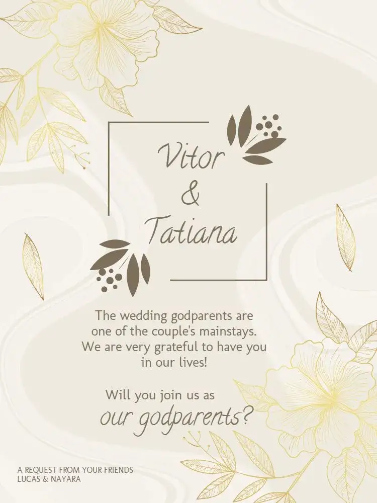 Invitation For Light Golden Wedding Godparents – Wedding theme golden, floral, delicate, elegant, light, minimalist