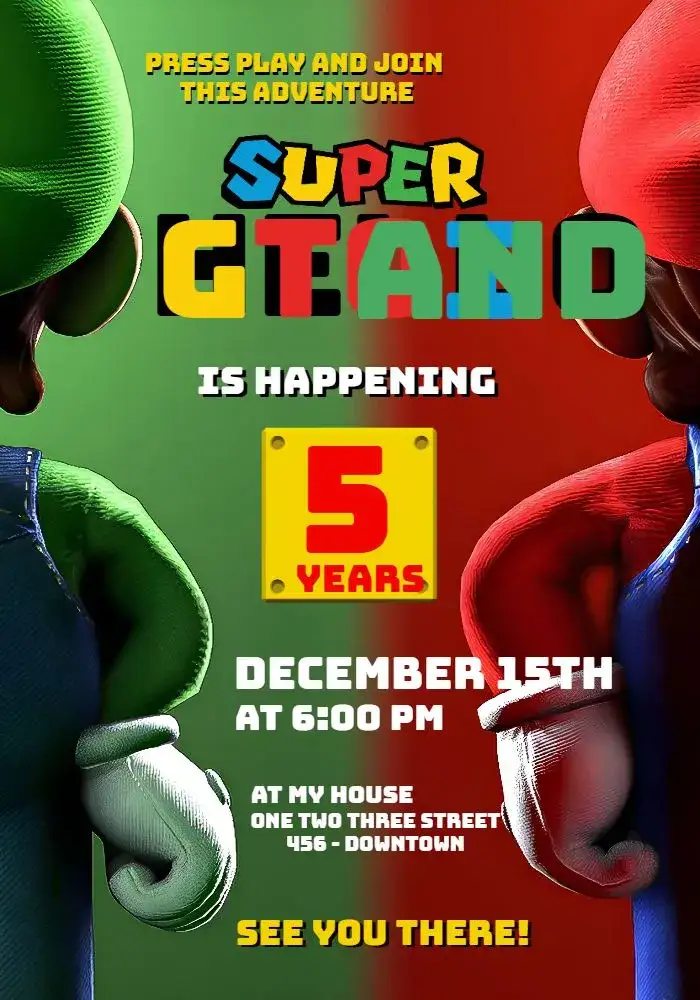 Invitation Super Mario Bros World Yoshi – Most searched for theme colorful, fun, playful, themed, vintage, games