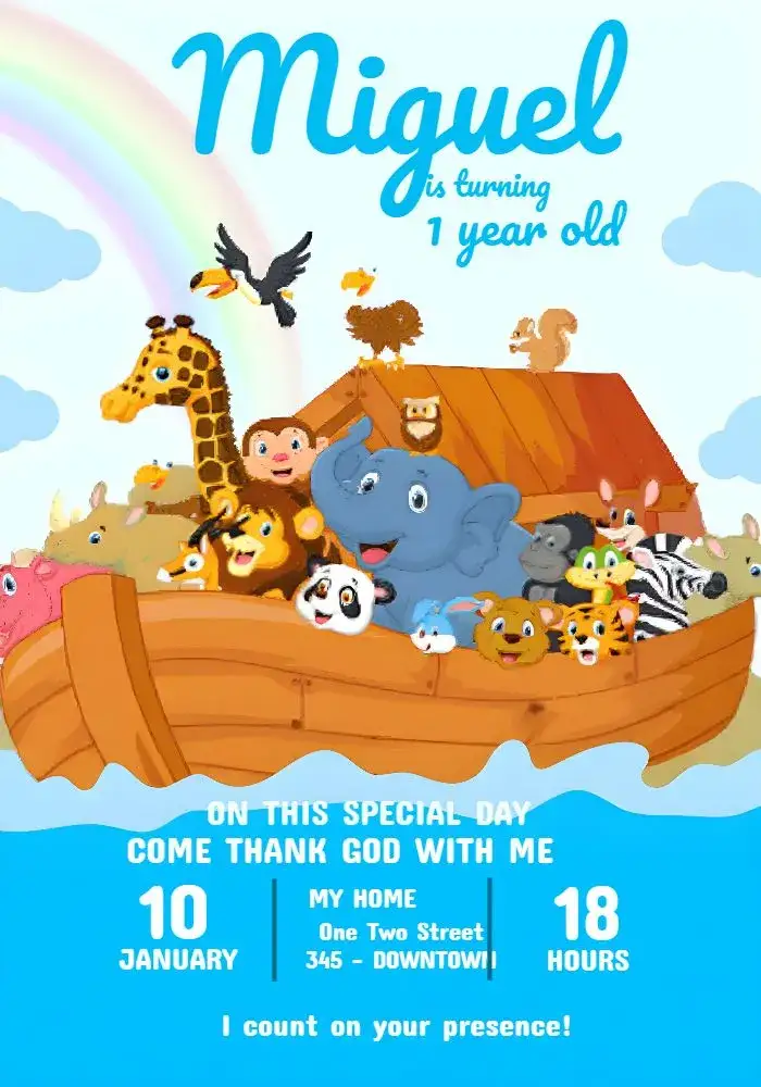 Invitation Noah's Ark Party – Bridal Shower theme animals, blue, fun, childish, themed