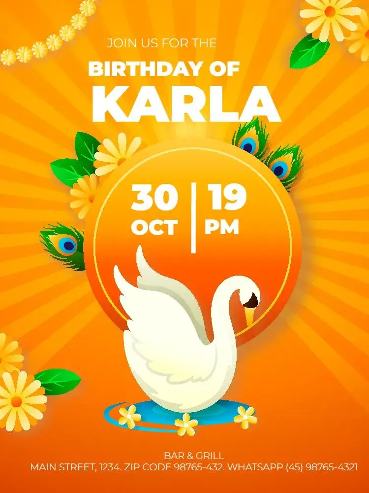 Female Adult Orange Floral Swan invitation