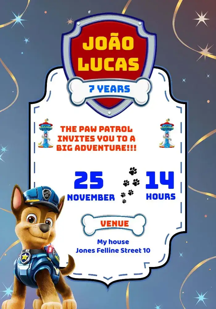 Invitation Red Paw Patrol – Kids' Birthday Party theme fun, colorful, themed, childish, playful