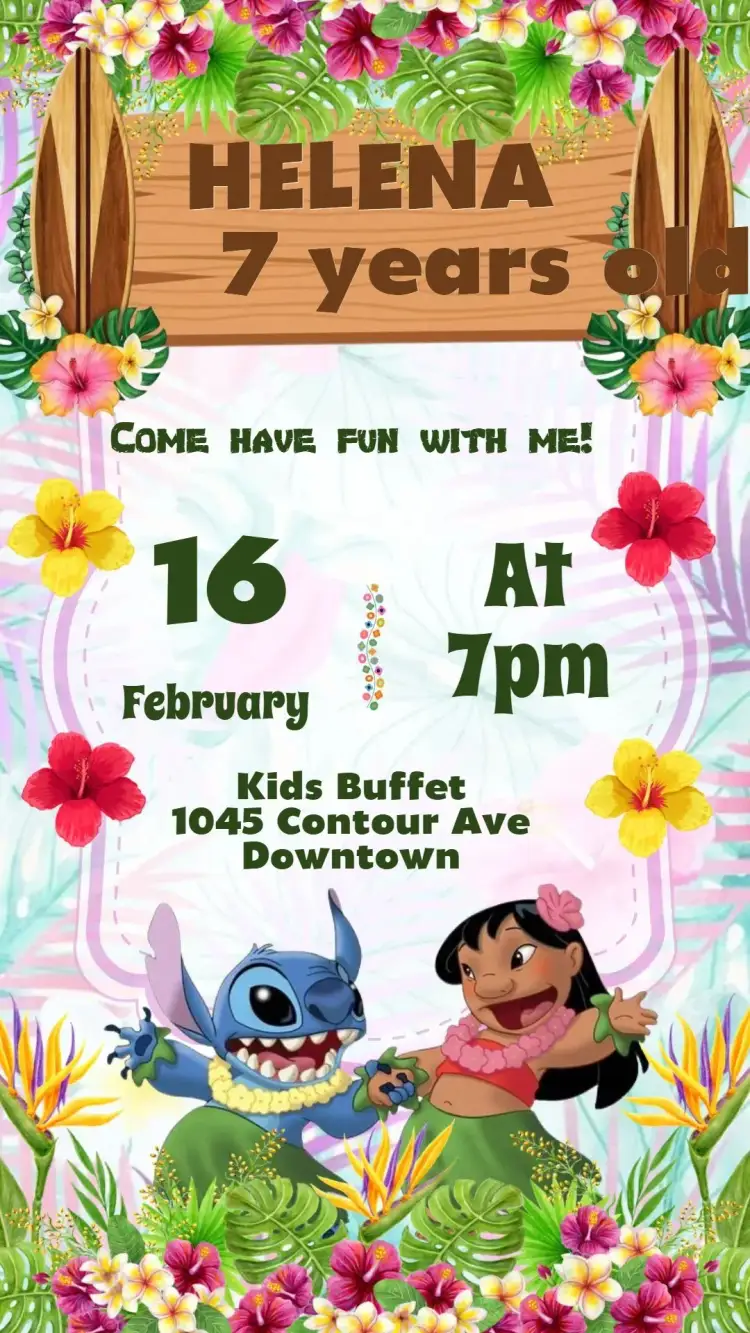 Invitation Lilo and Stitch – Kids' Birthday Party theme colorful, fun, tropical, childish, lively