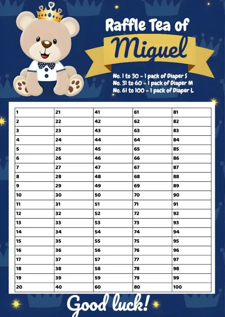 Invitation Prince Teddy Bear Diaper Raffle Tea – Raffle Tea theme blue, golden, teddy bear, prince, modern, elegant