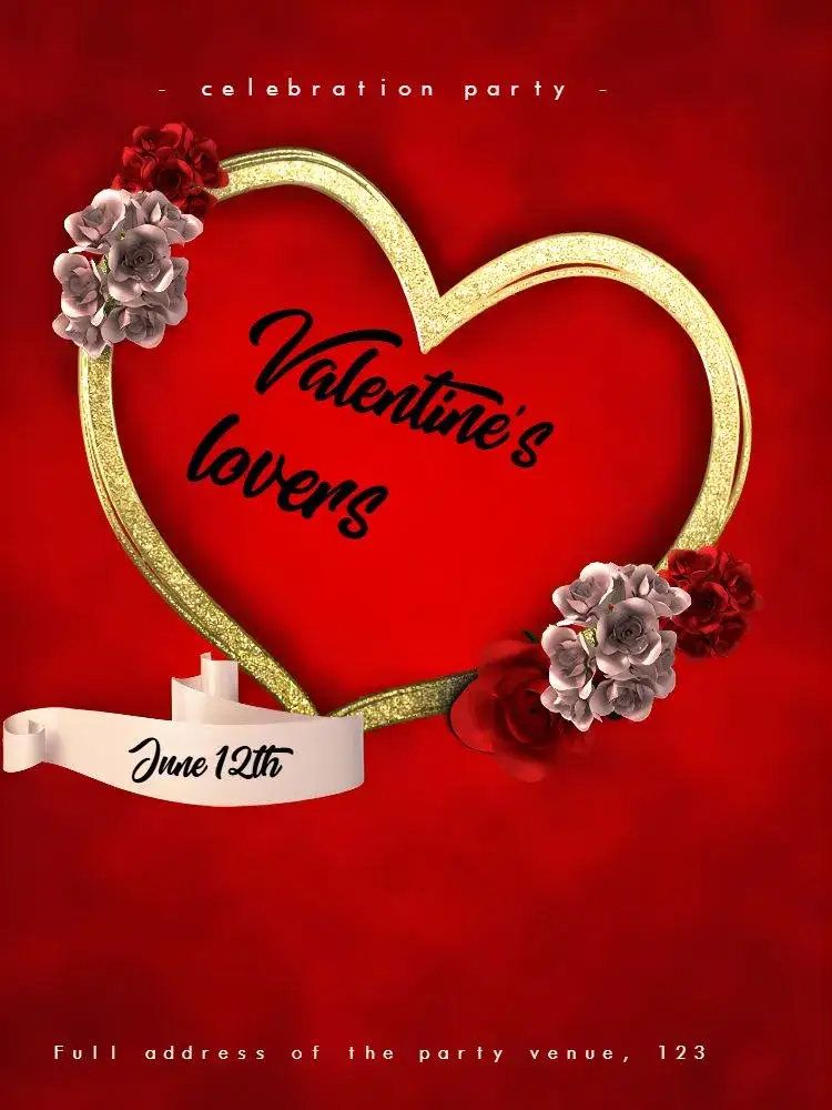 Invitation For Red Valentine's Day Party – Commemorative Dates theme romantic, elegant, modern, floral, minimalist, classic